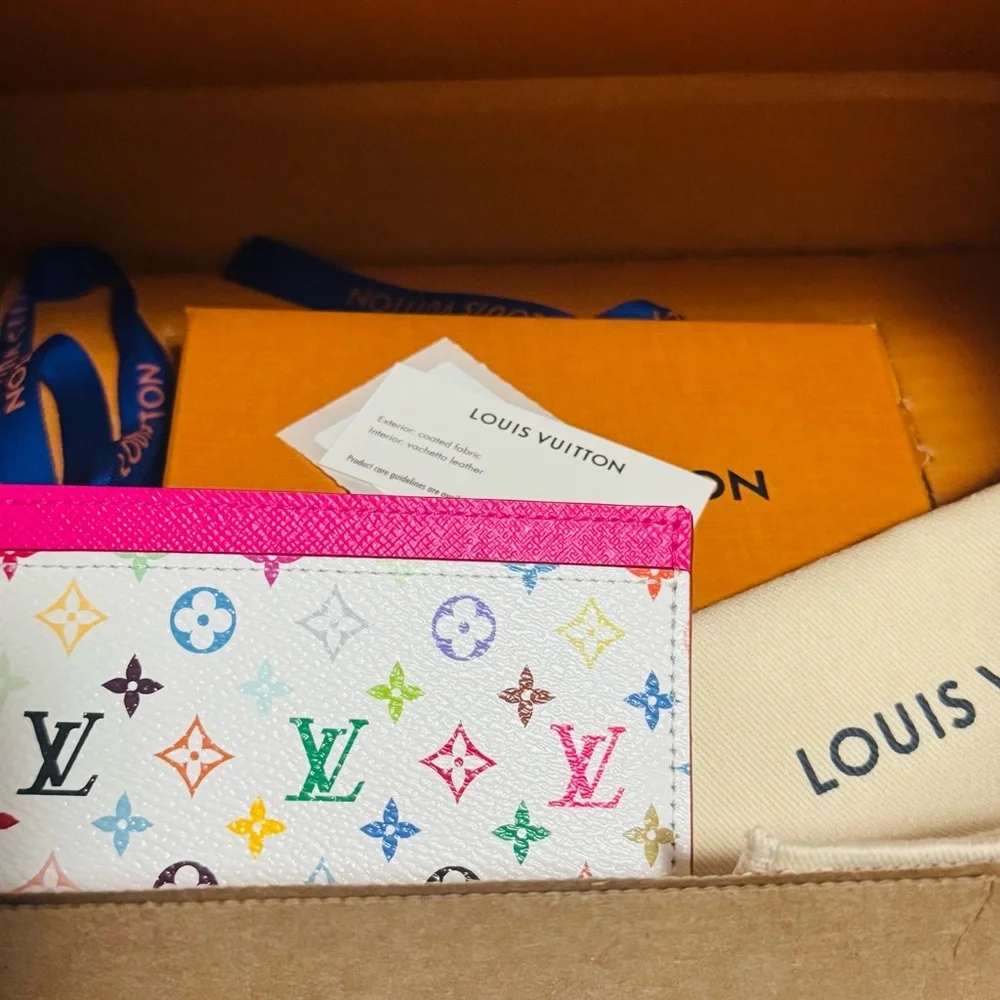 Louis Vuitton Murakami multicolor White and Pink Card Holder New in box